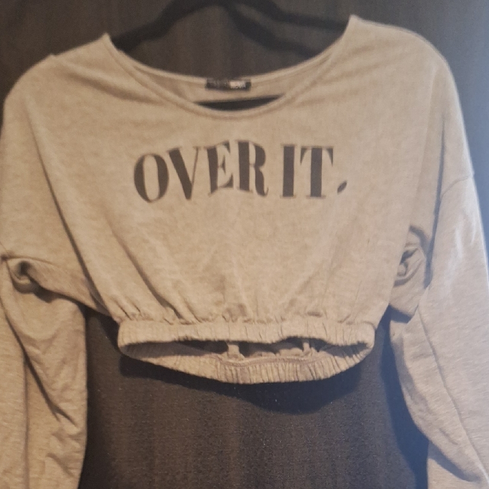 Fashion Nova Grey Cropped Hoodie Long Sleeve